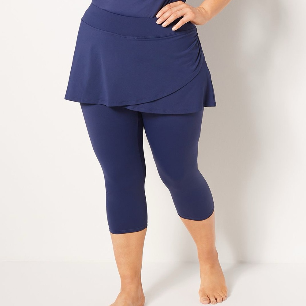High Waisted UPF 50 Skirted Swim Leggings, Navy, 3XL